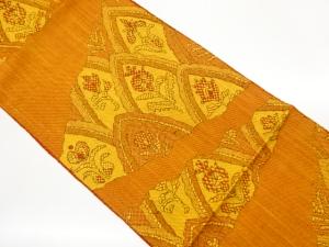 手織り紬道長取風花葉模様織出し名古屋帯